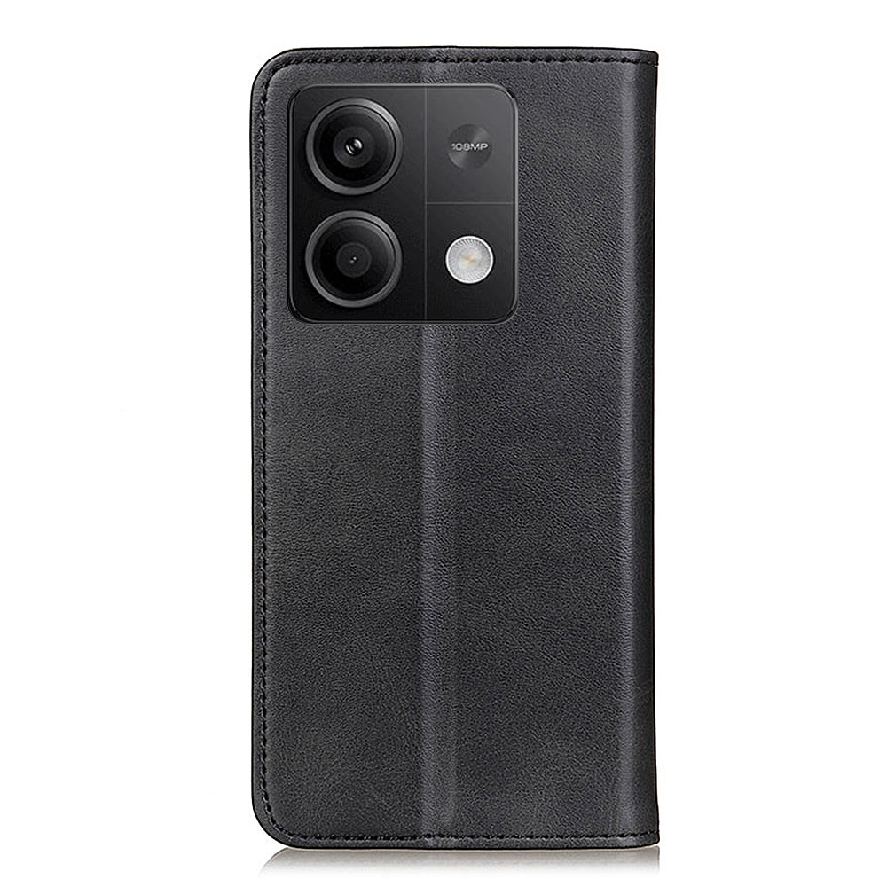 For Xiaomi Redmi Note 13 5G / 13 5G (China) Magnetic Phone Case Split Leather Cowhide Texture Wallet Cover - Black
