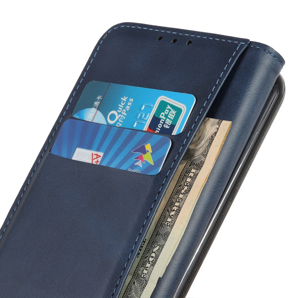 For Xiaomi Redmi Note 13 5G / 13 5G (China) Magnetic Phone Case Split Leather Cowhide Texture Wallet Cover - Blue