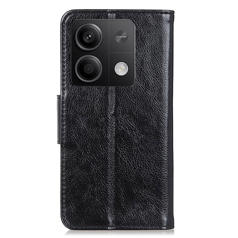 For Xiaomi Redmi Note 13 5G / 13 5G (China) Case Nappa Texture Wallet Cover Split Leather Phone Shell - Black