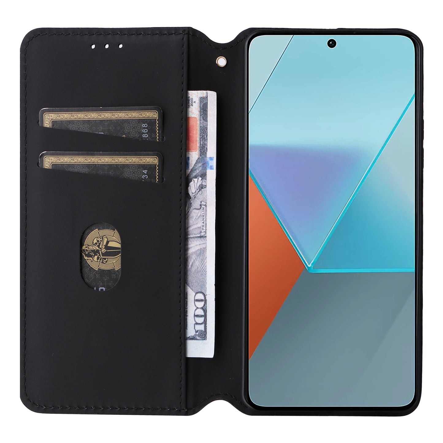 For Xiaomi Redmi Note 13 Pro 5G / Poco X6 5G Cell Phone Case Imprinted Magnetic Closing Cover with Wallet - Black