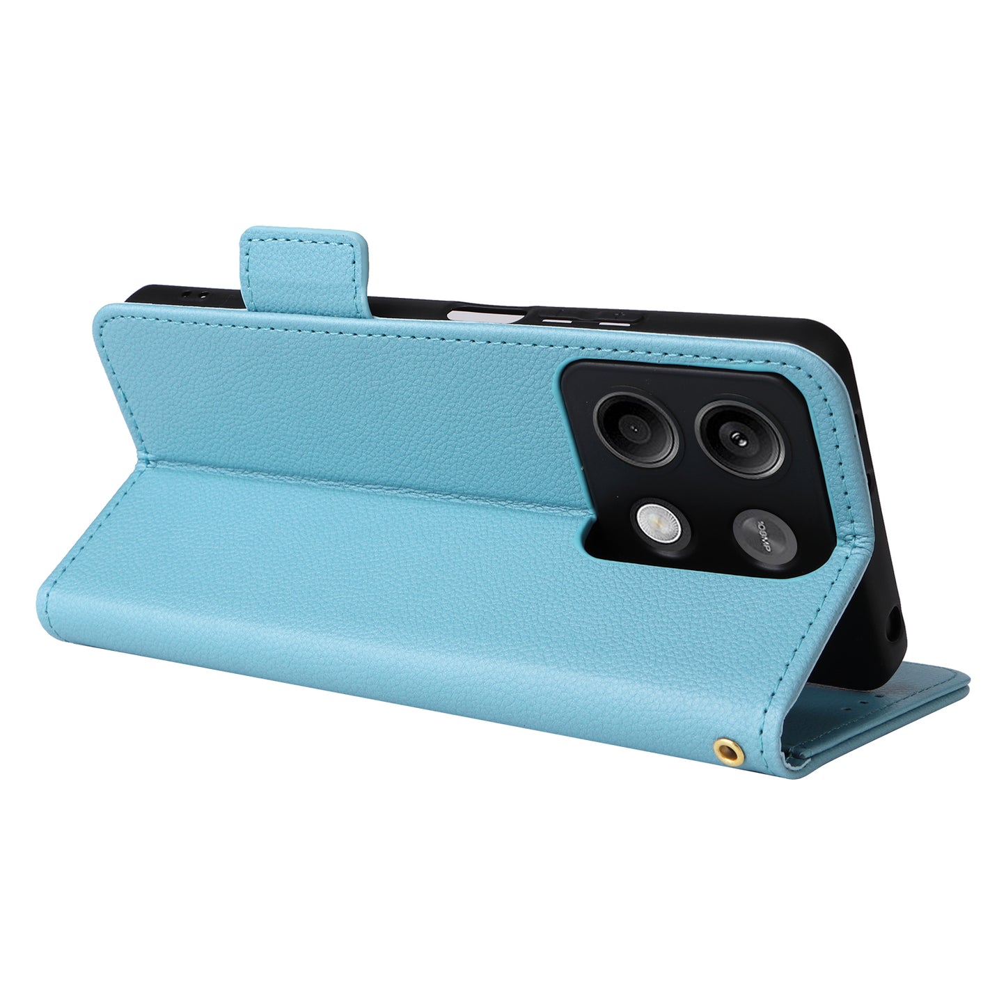 For Xiaomi Redmi Note 13 Pro 5G / Poco X6 5G Cell Phone Case Litchi Texture Leather Cover with Strap - Baby Blue
