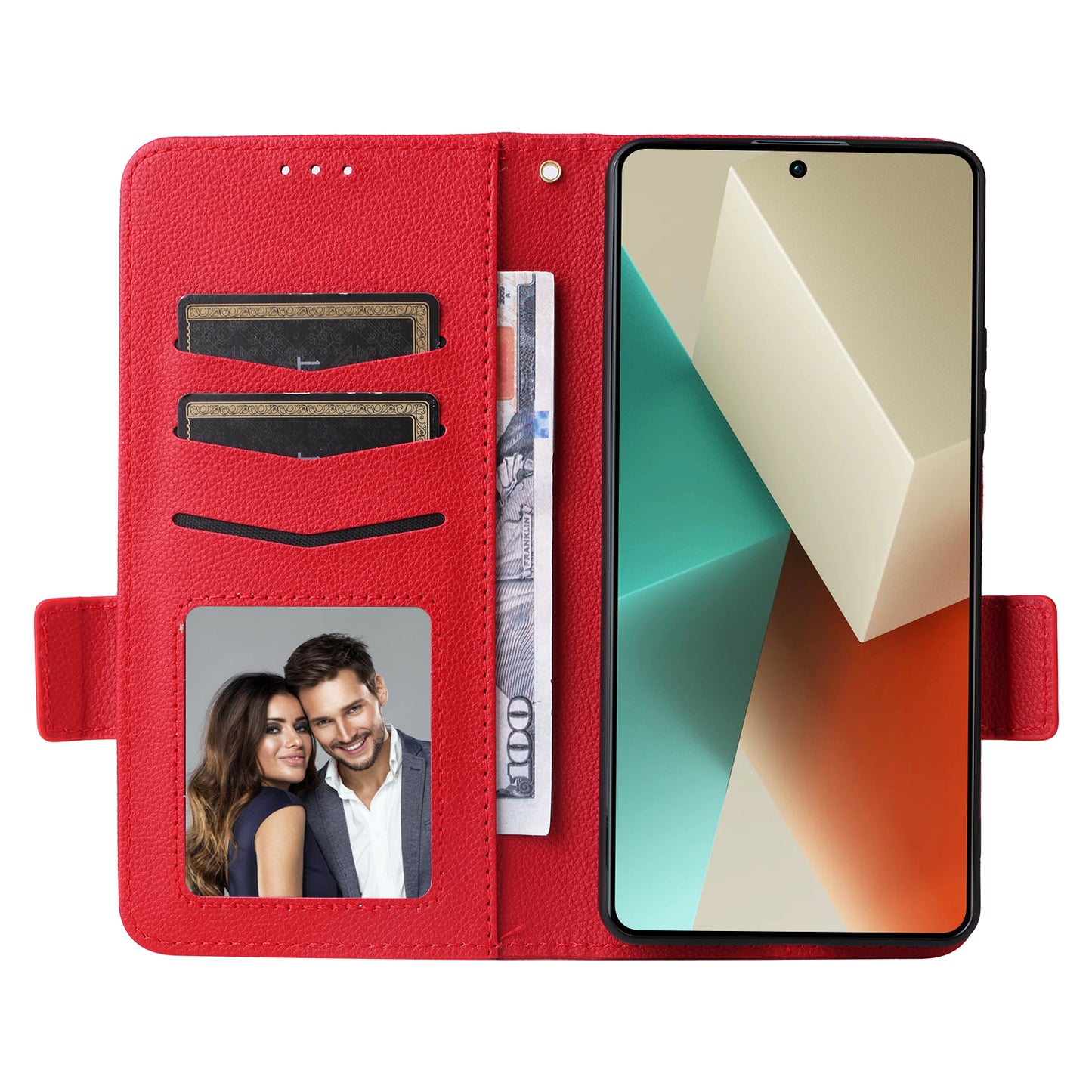 For Xiaomi Redmi Note 13 Pro 5G / Poco X6 5G Cell Phone Case Litchi Texture Leather Cover with Strap - Red