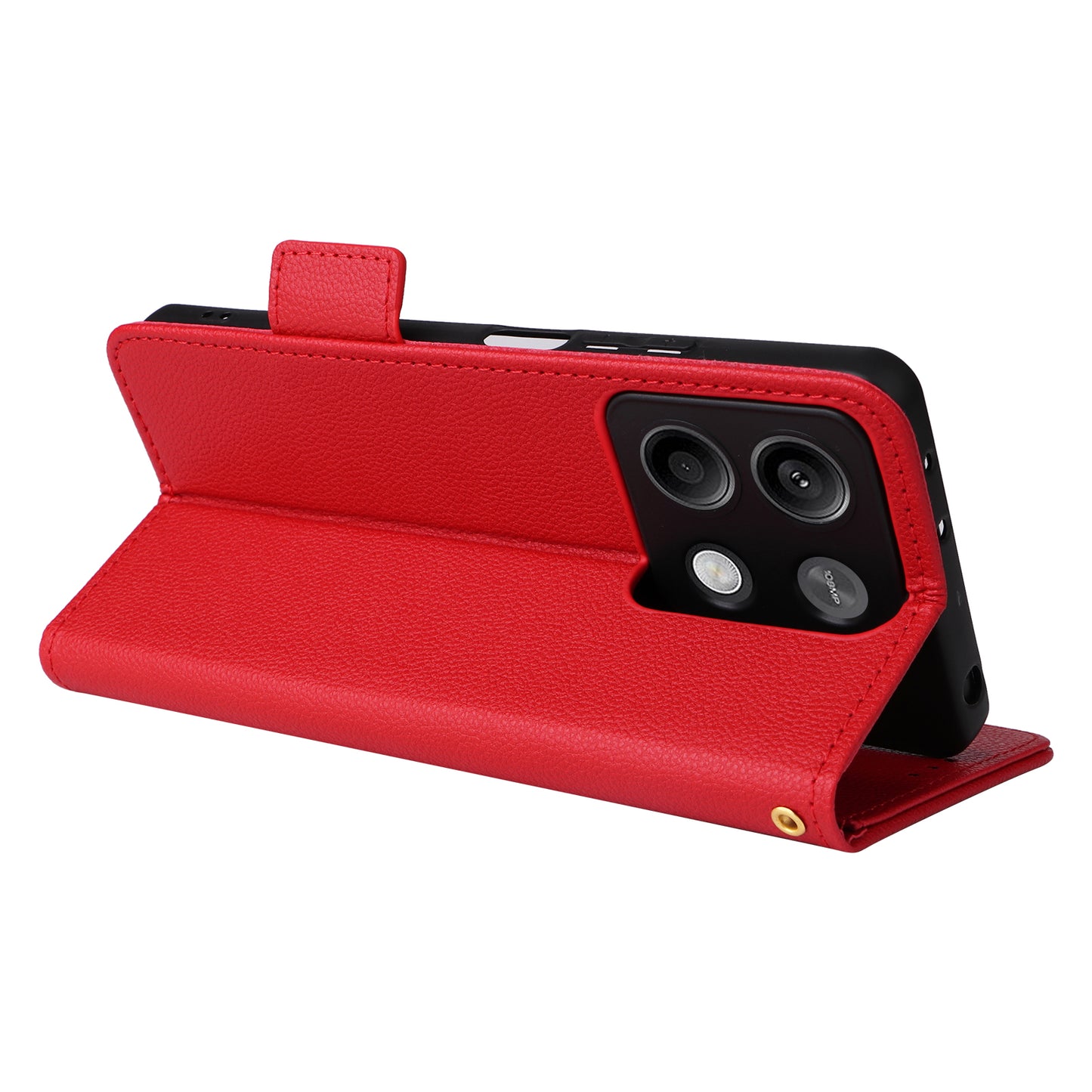 For Xiaomi Redmi Note 13 Pro 5G / Poco X6 5G Cell Phone Case Litchi Texture Leather Cover with Strap - Red