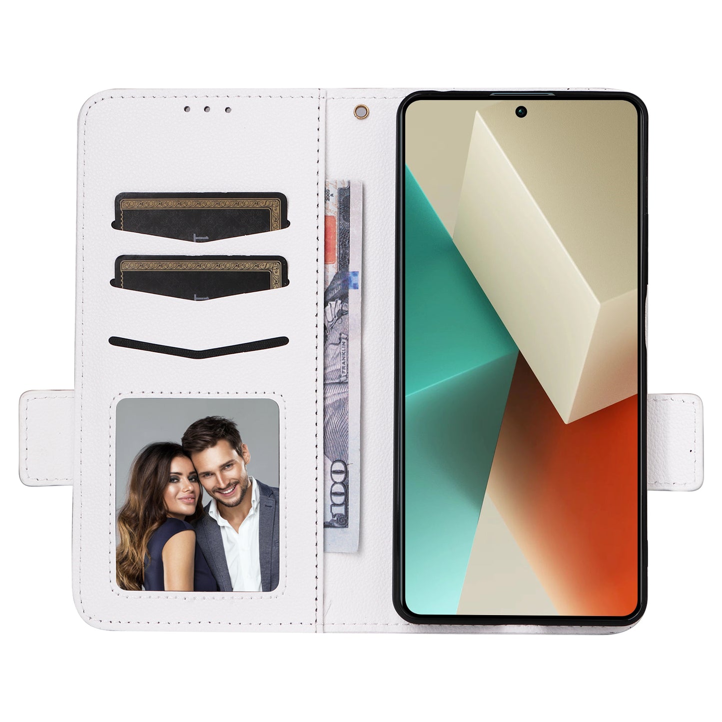 For Xiaomi Redmi Note 13 Pro 5G / Poco X6 5G Cell Phone Case Litchi Texture Leather Cover with Strap - White