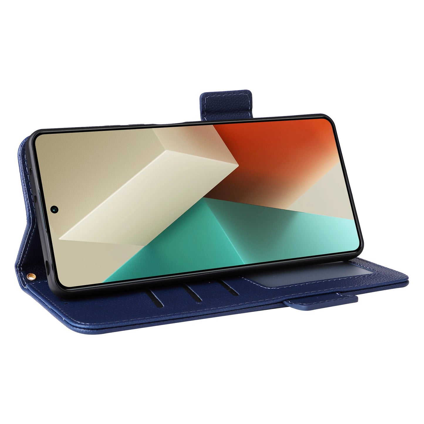 For Xiaomi Redmi Note 13 5G Cover Leather Wallet Stand Cell Phone Case with Strap - Dark Blue