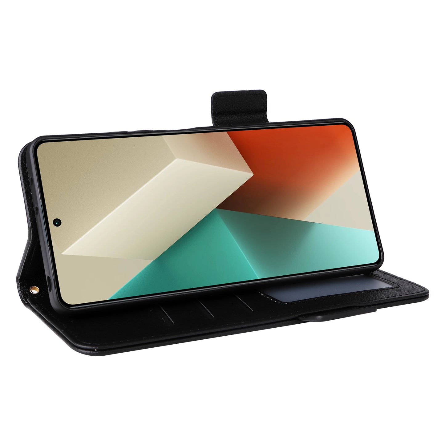 For Xiaomi Redmi Note 13 5G Cover Leather Wallet Stand Cell Phone Case with Strap - Black