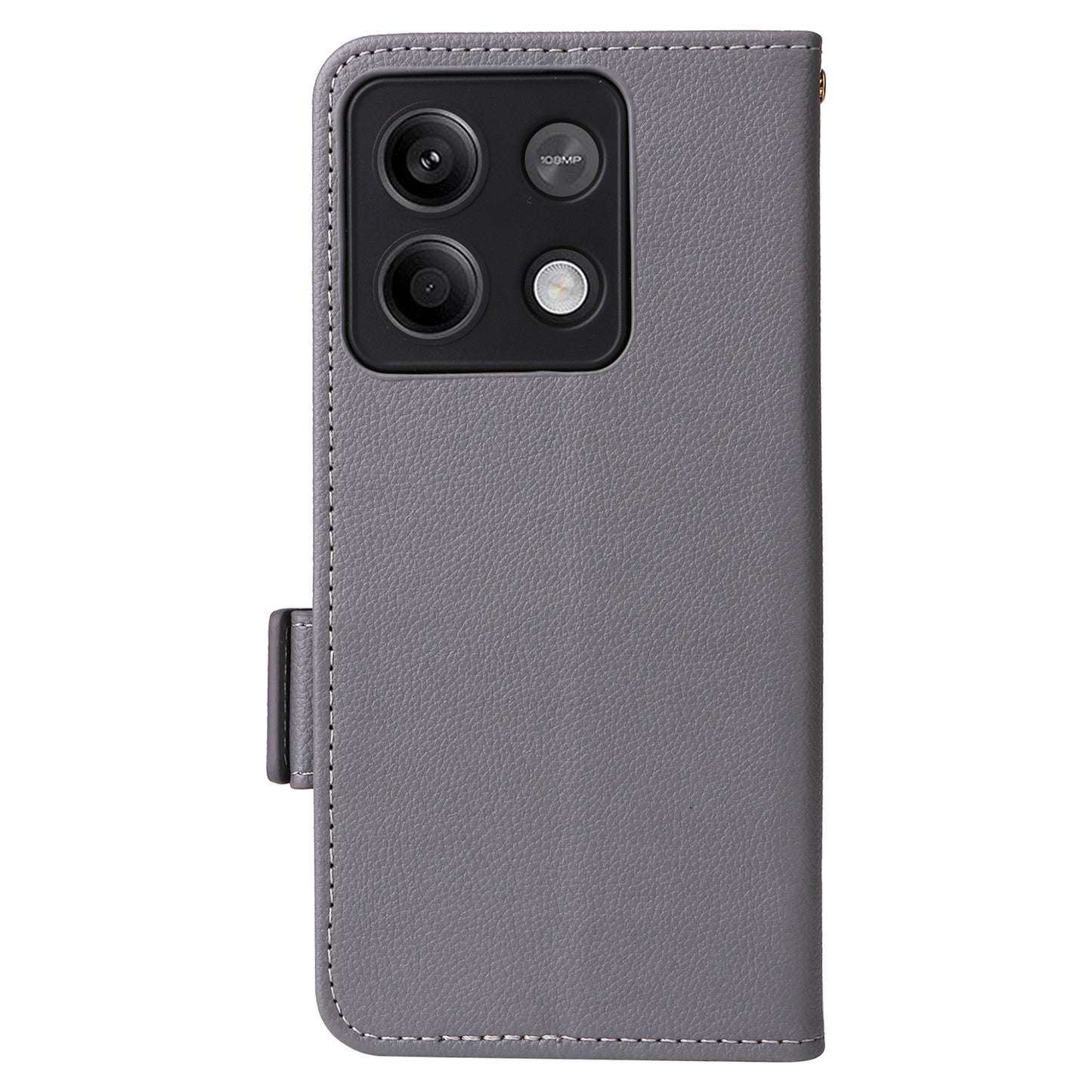 For Xiaomi Redmi Note 13 5G Cover Leather Wallet Stand Cell Phone Case with Strap - Grey