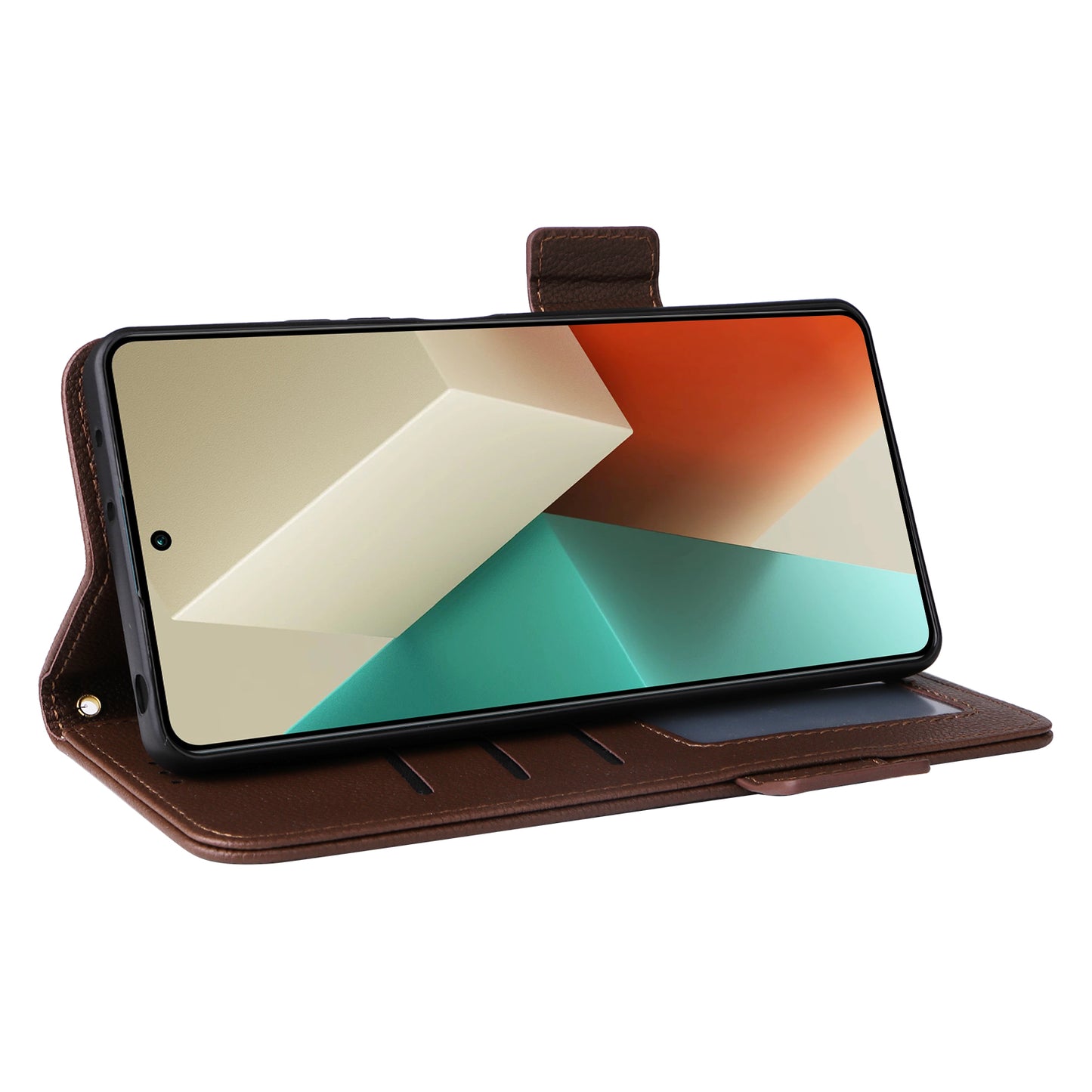 For Xiaomi Redmi Note 13 5G Cover Leather Wallet Stand Cell Phone Case with Strap - Brown