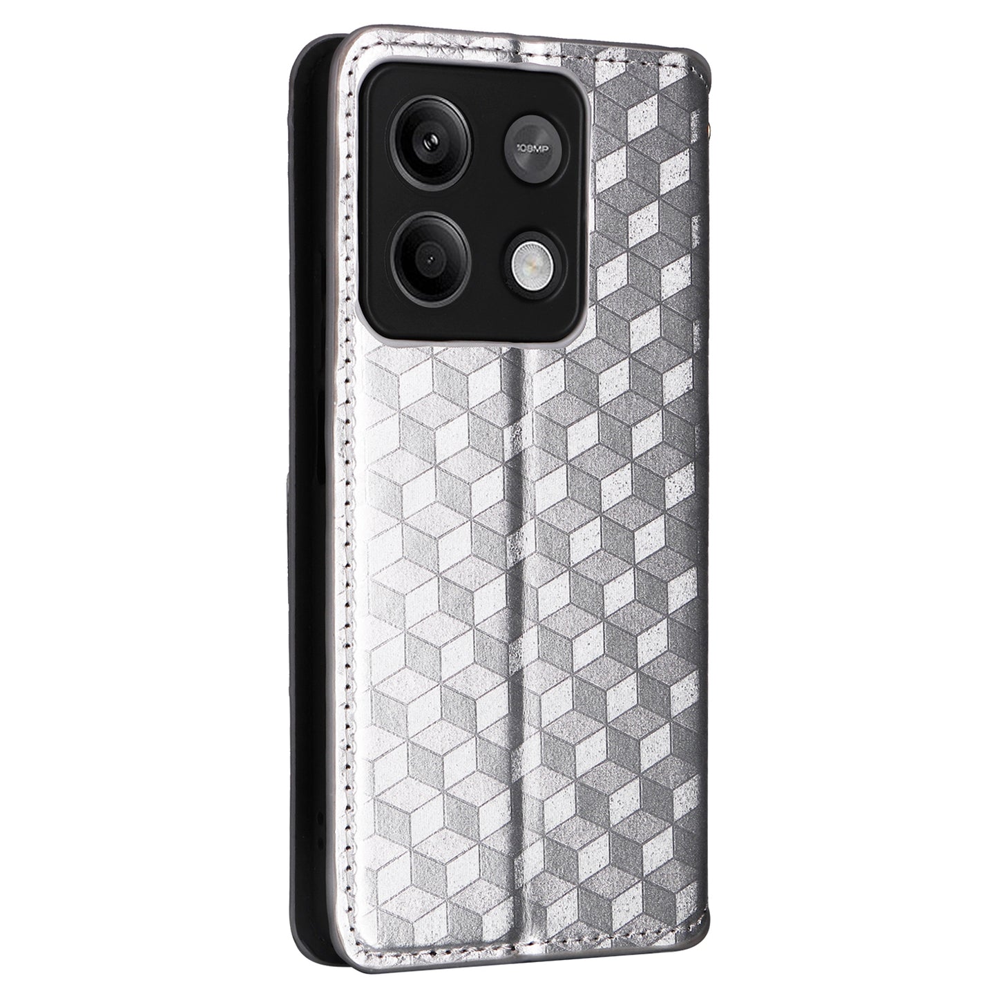 For Xiaomi Redmi Note 13 5G Cover Magnetic Closing Leather Wallet Cell Phone Case - Silver