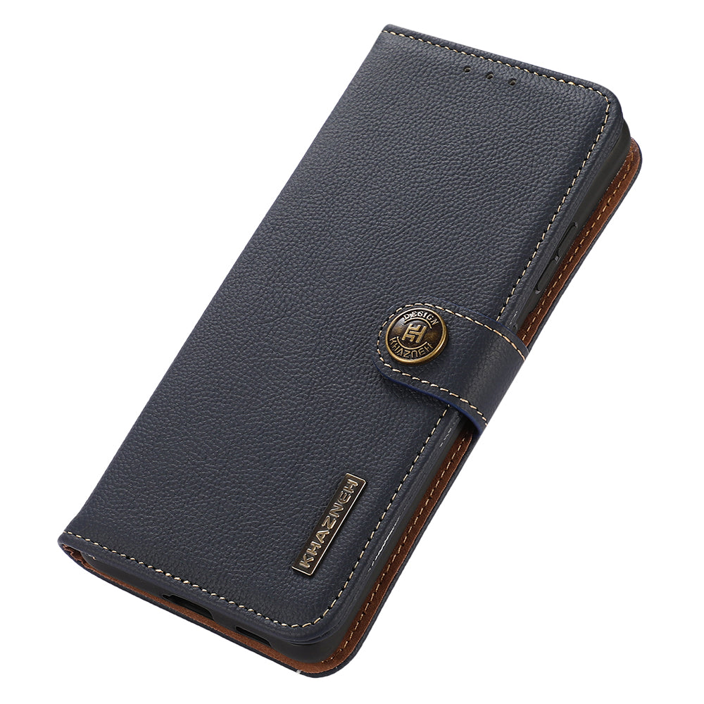 KHAZNEH For Xiaomi Redmi Note 13 Pro 5G / Poco X6 5G Case RFID Blocking Genuine Cow Leather Card Slot Phone Cover - Blue
