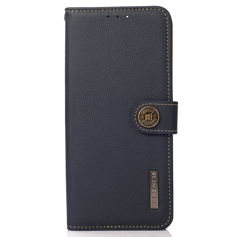 KHAZNEH For Xiaomi Redmi Note 13 Pro 5G / Poco X6 5G Case RFID Blocking Genuine Cow Leather Card Slot Phone Cover - Blue