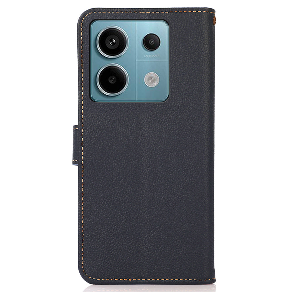 KHAZNEH For Xiaomi Redmi Note 13 Pro 5G / Poco X6 5G Case RFID Blocking Genuine Cow Leather Card Slot Phone Cover - Blue