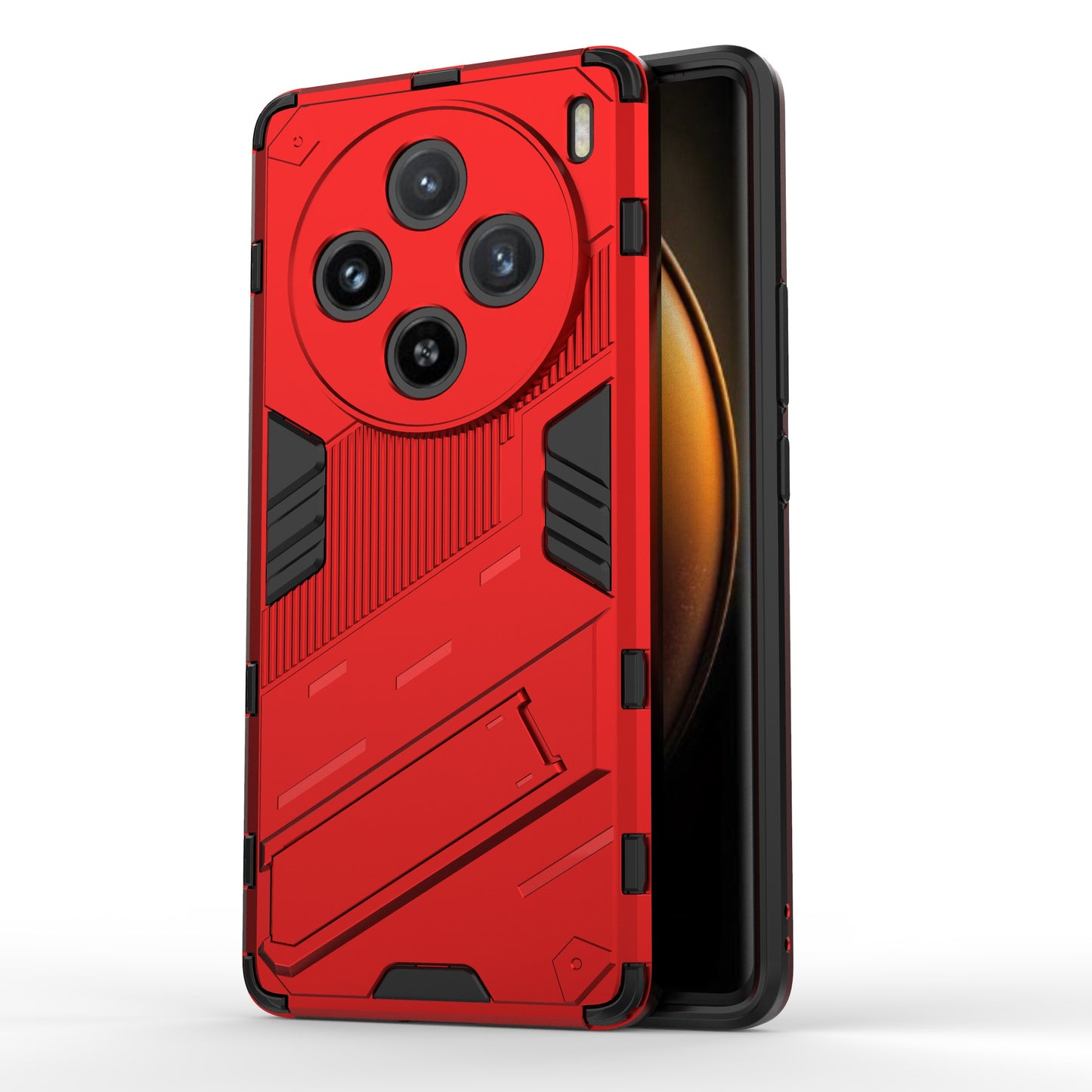 For vivo X100 5G Kickstand Cover PC+TPU Shockproof Protective Case - Red