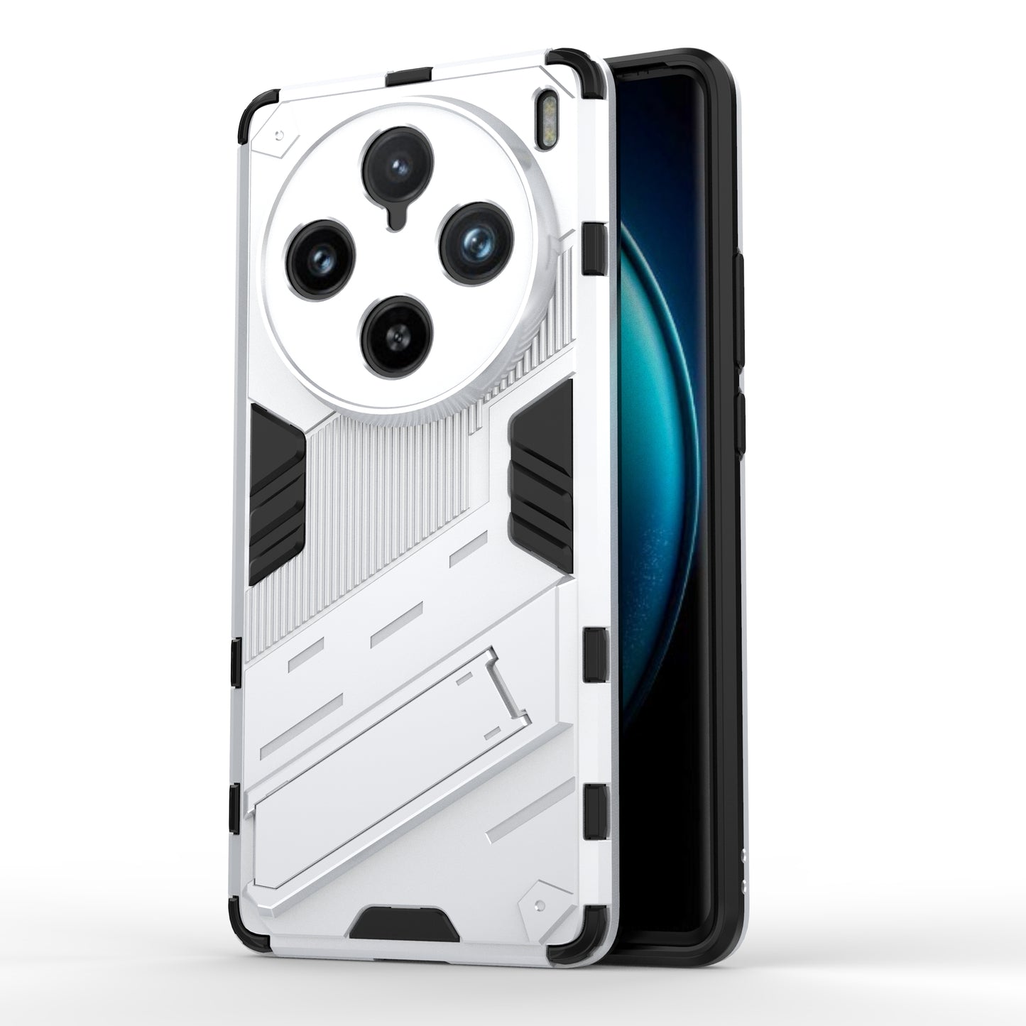 For vivo X100 Pro 5G Kickstand Phone Case Dual Layer Shock-Absorption Cover - White