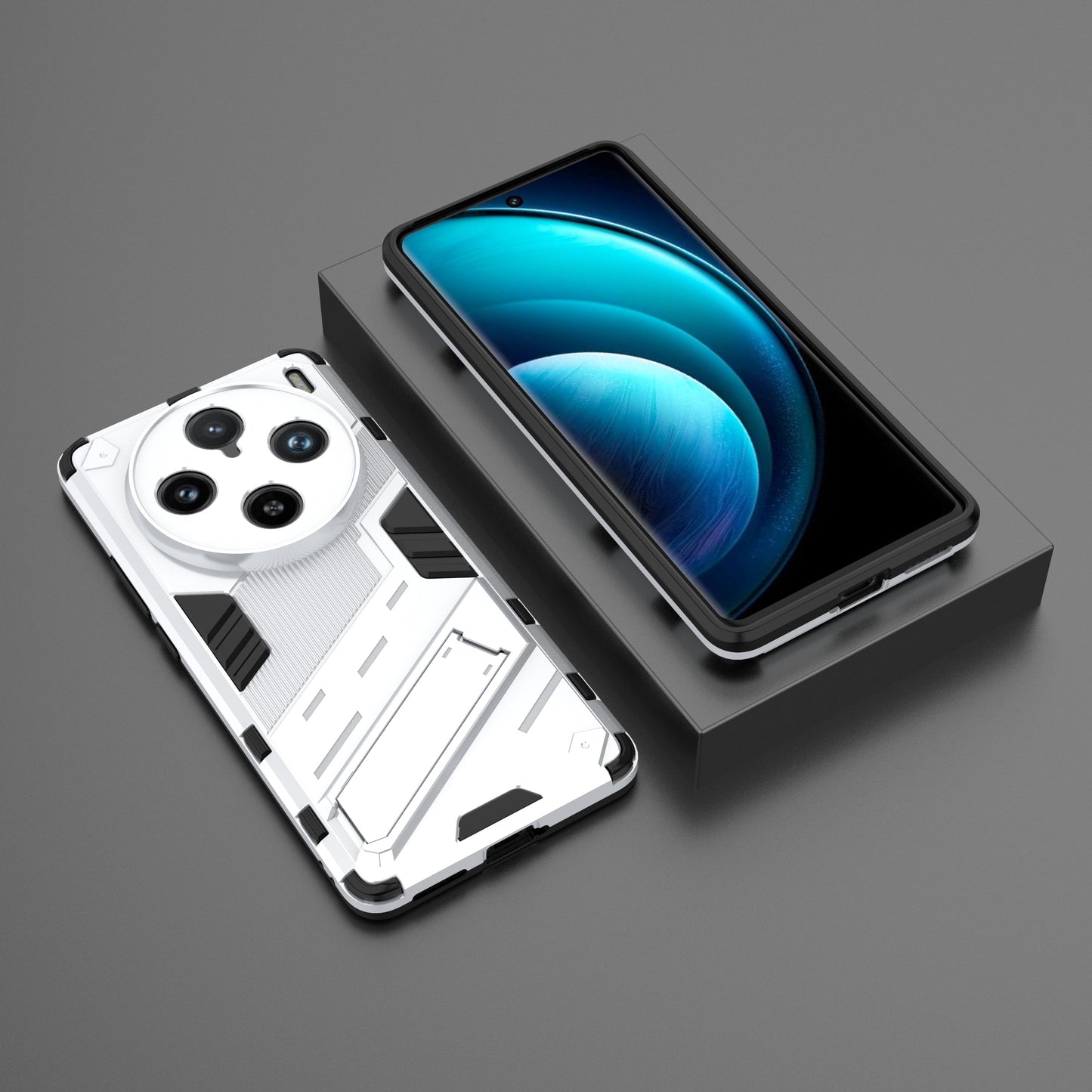 For vivo X100 Pro 5G Kickstand Phone Case Dual Layer Shock-Absorption Cover - White