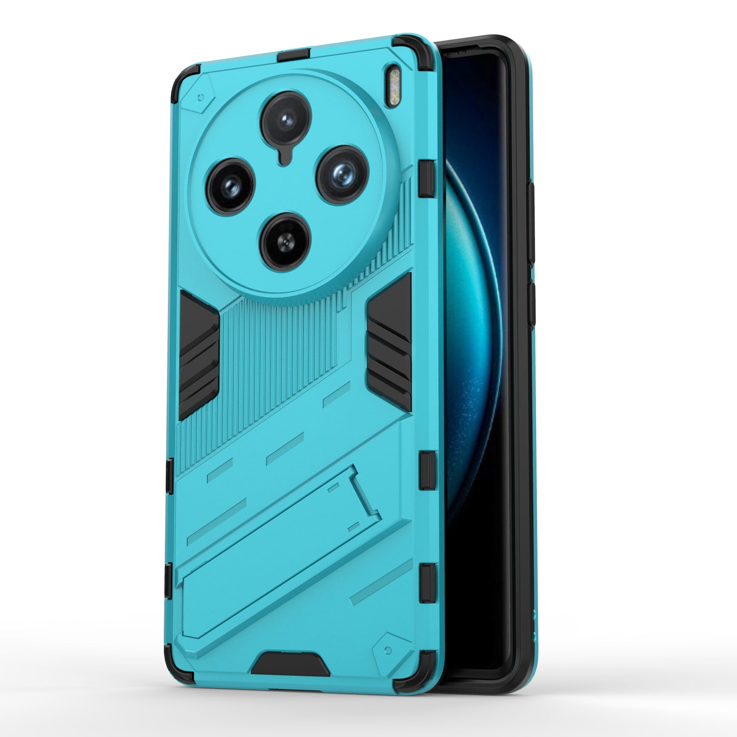 For vivo X100 Pro 5G Kickstand Phone Case Dual Layer Shock-Absorption Cover - Baby Blue