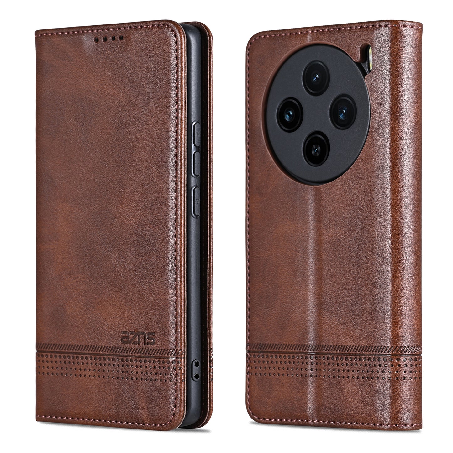 AZNS For vivo X100 5G Phone Case Flip Stand PU Leather Protective Cover - Coffee