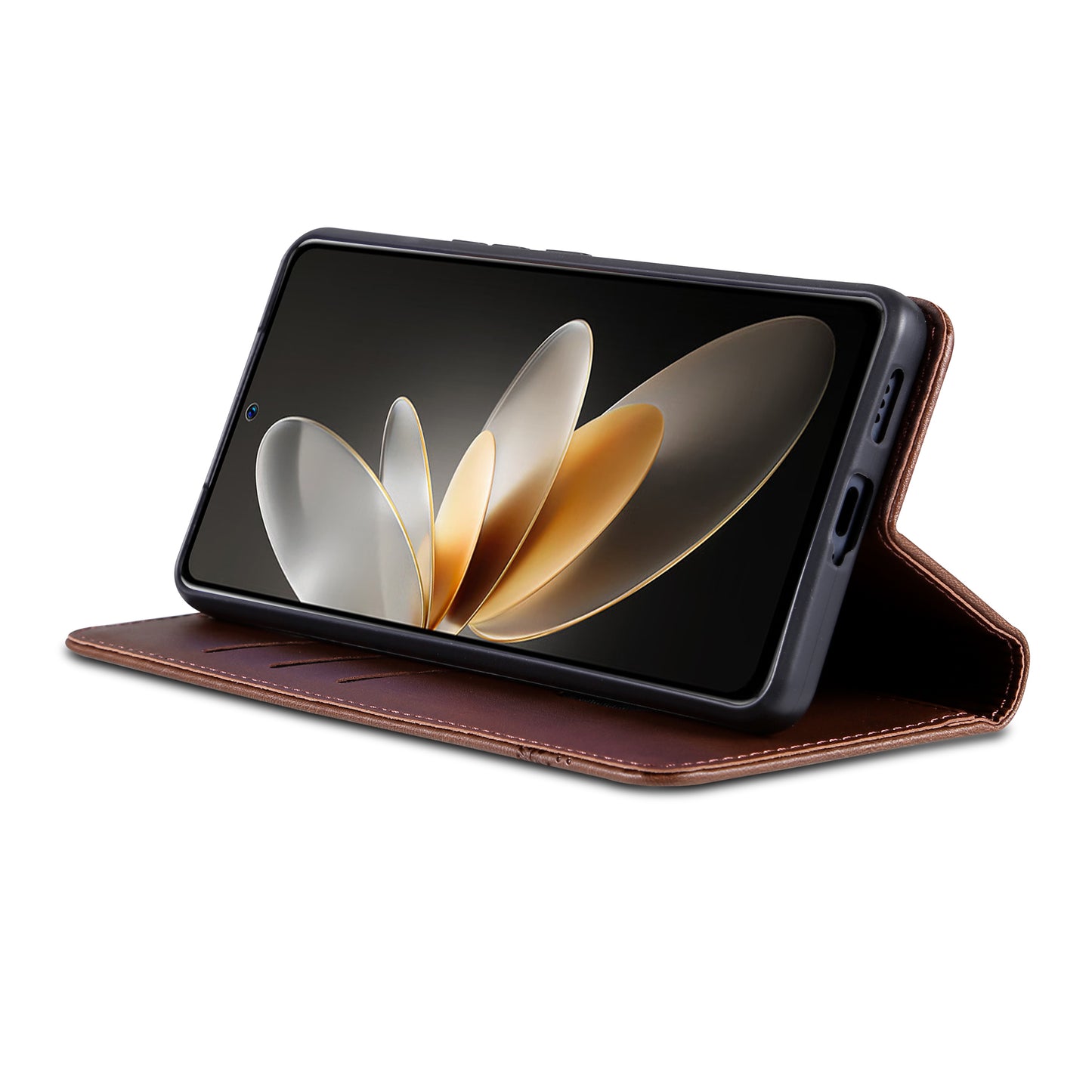 AZNS For vivo X100 5G Phone Case Flip Stand PU Leather Protective Cover - Coffee