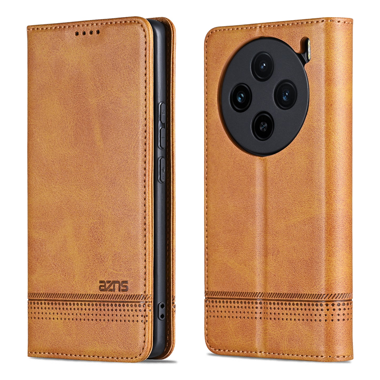 AZNS For vivo X100 5G Phone Case Flip Stand PU Leather Protective Cover - Brown