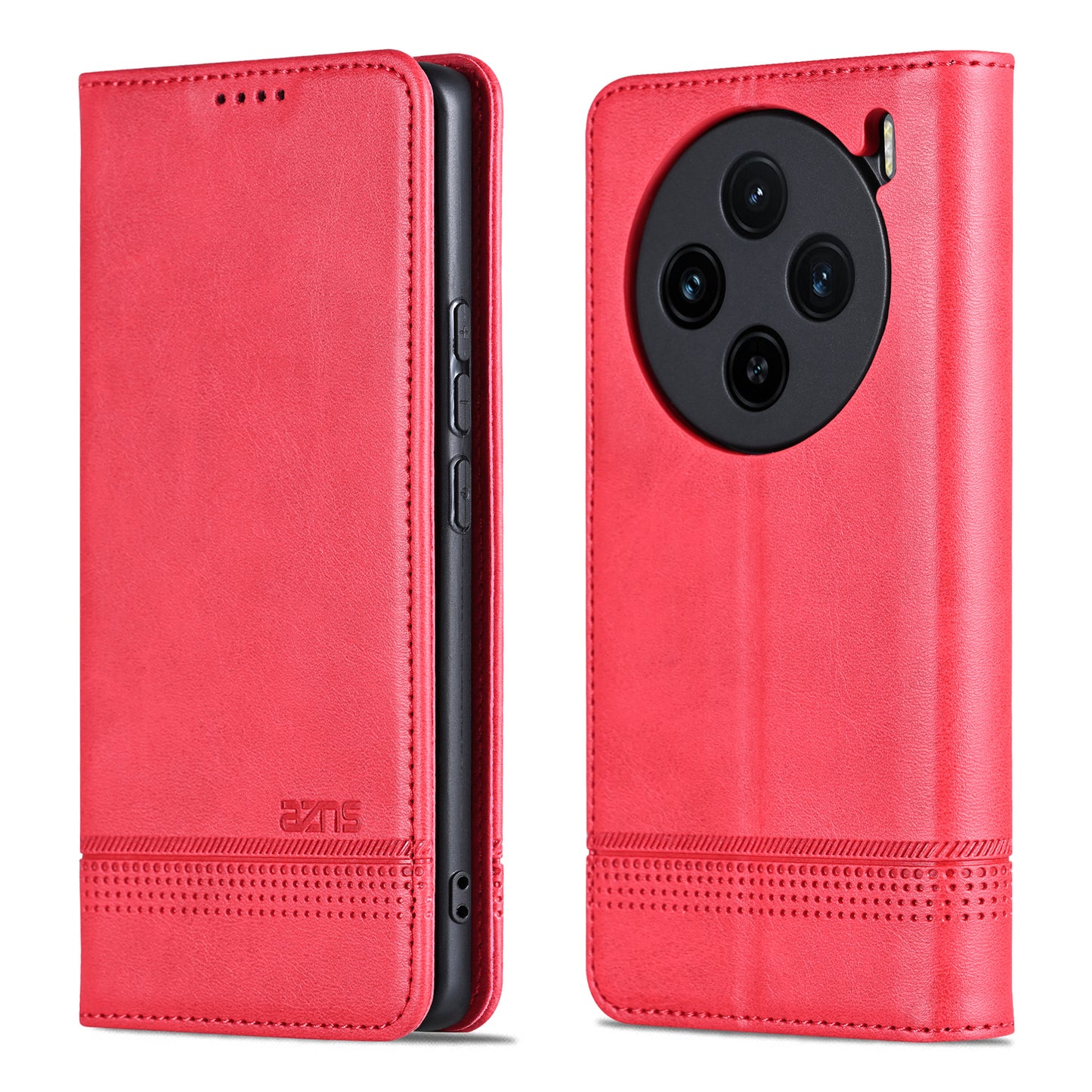 AZNS For vivo X100 5G Phone Case Flip Stand PU Leather Protective Cover - Red