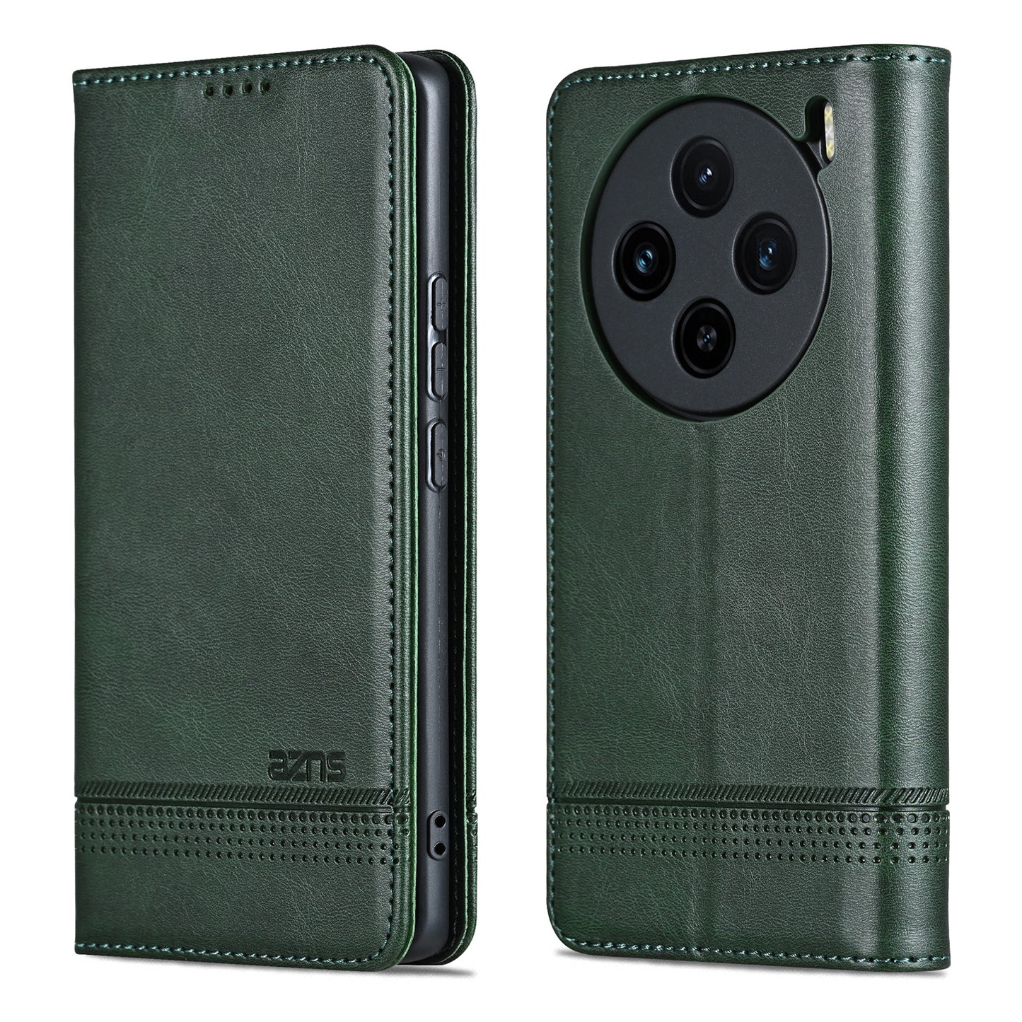 AZNS For vivo X100 5G Phone Case Flip Stand PU Leather Protective Cover - Green