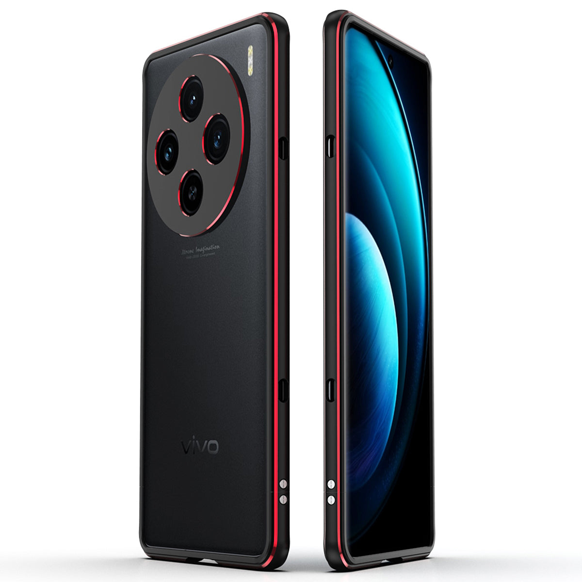 For vivo X100 5G Bumper Case Metal Frame Camera Lens Protective Cover - Black / Red