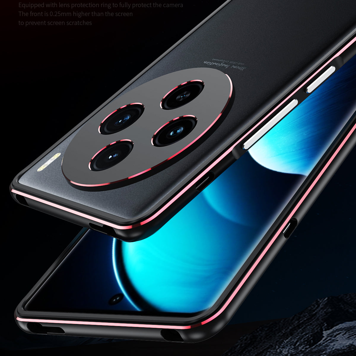 For vivo X100 5G Bumper Case Metal Frame Camera Lens Protective Cover - Black / Red
