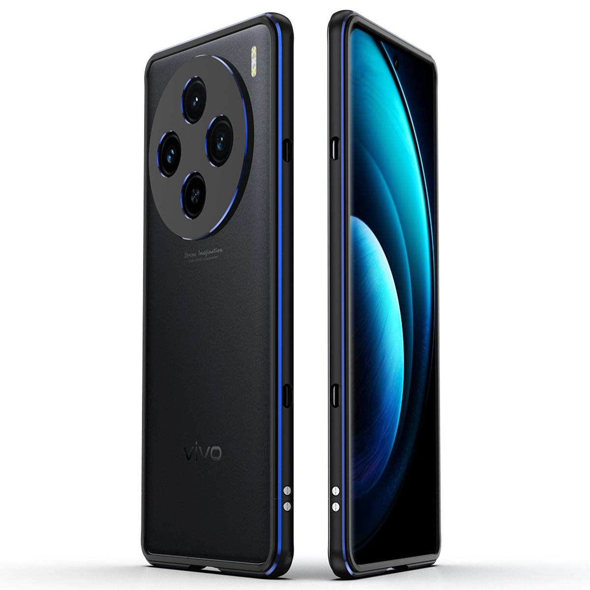 For vivo X100 5G Bumper Case Metal Frame Camera Lens Protective Cover - Black / Blue