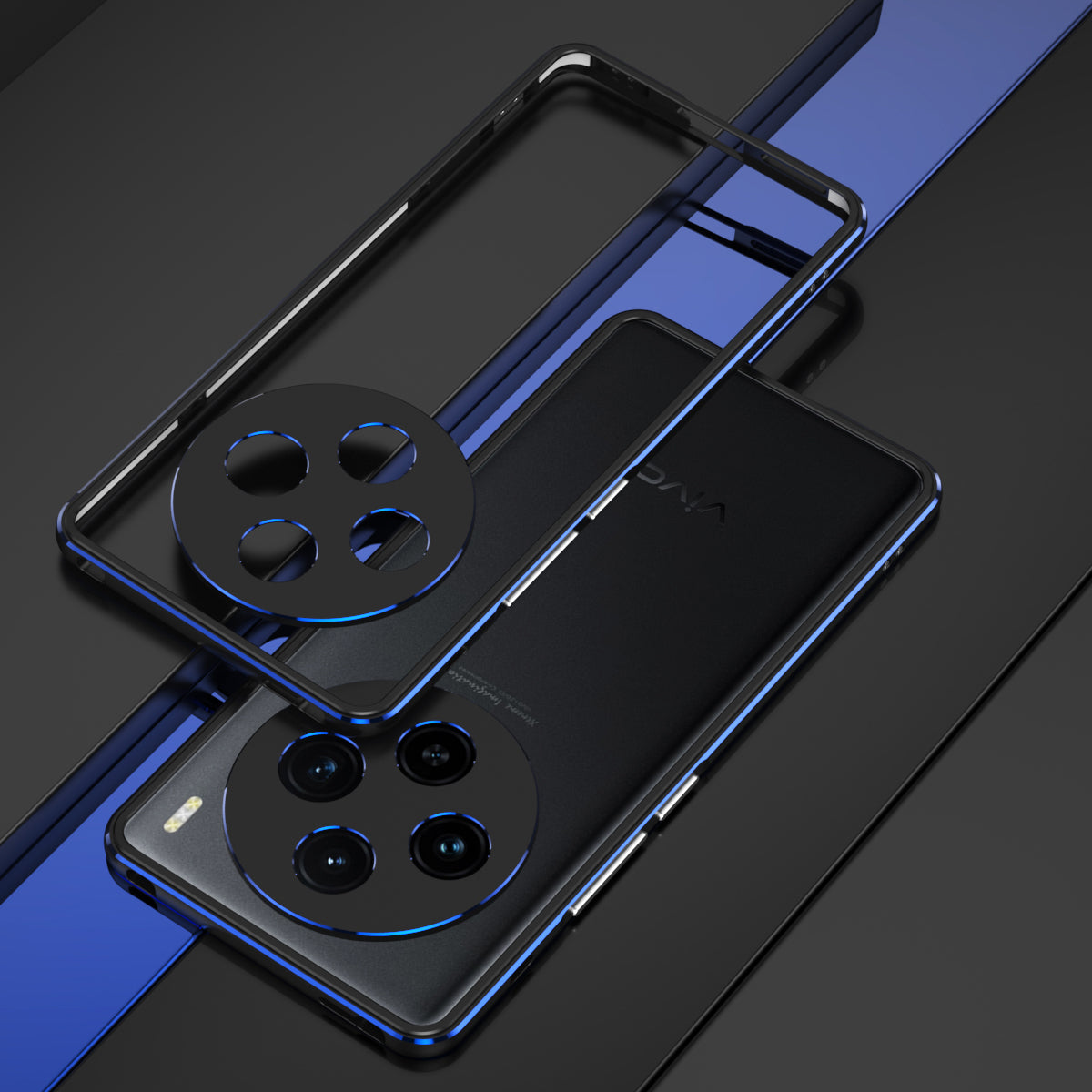 For vivo X100 5G Bumper Case Metal Frame Camera Lens Protective Cover - Black / Blue