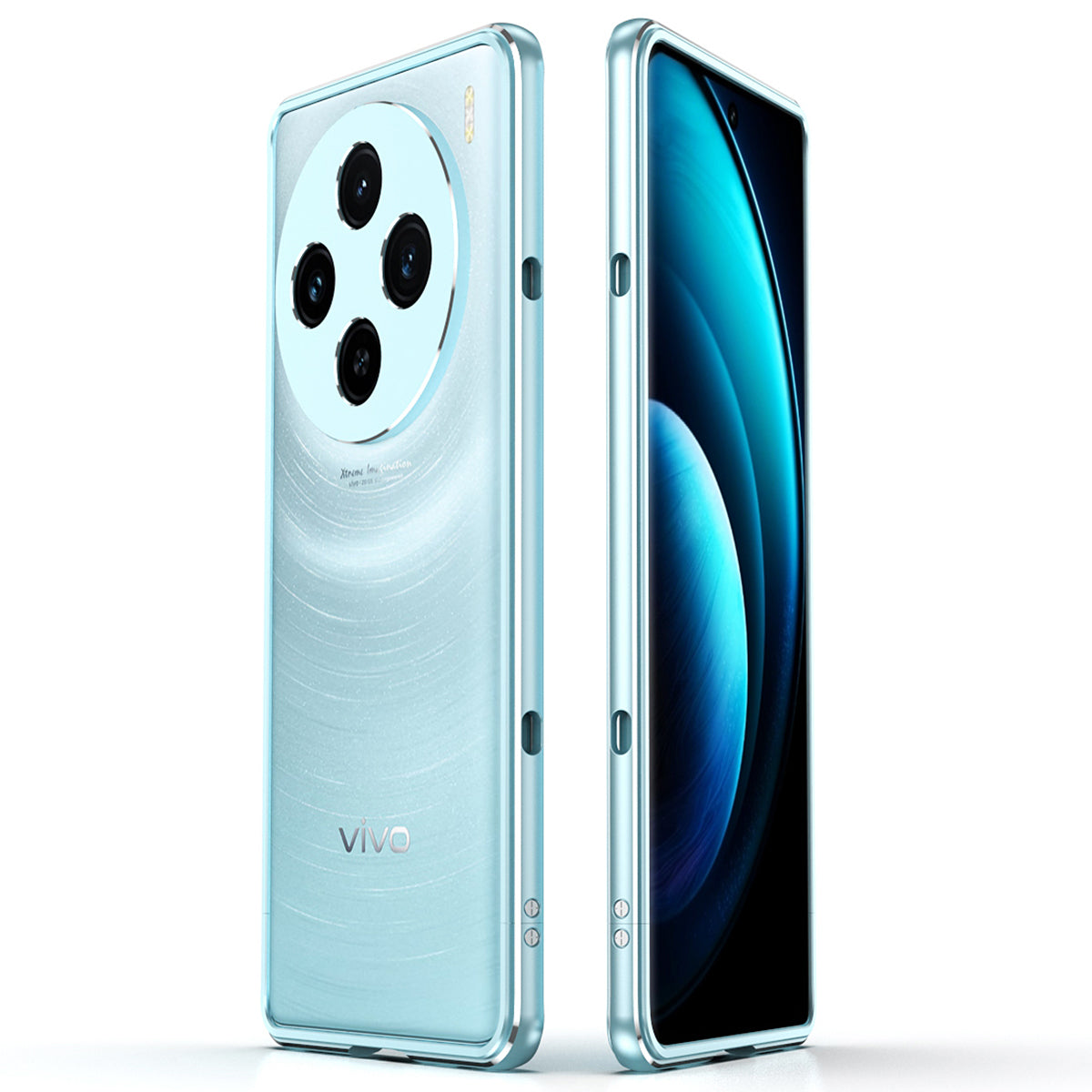 For vivo X100 5G Bumper Case Metal Frame Camera Lens Protective Cover - Blue / Silver