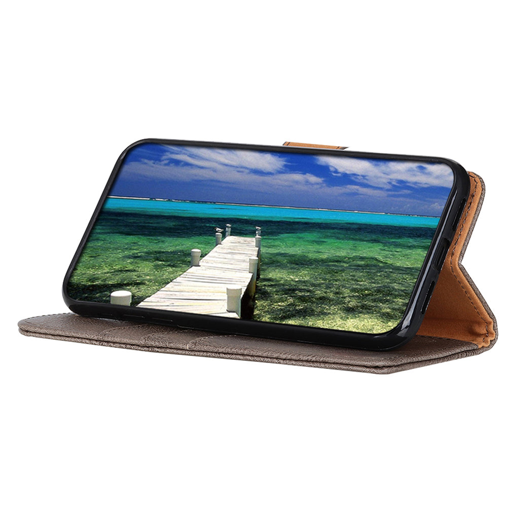 KHAZNEH For Xiaomi Redmi Note 13 Pro+ 5G Cell Phone Cases Cowhide Texture Stand Wallet Cover - Khaki