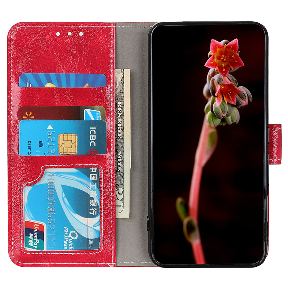 For Xiaomi Redmi Note 13 Pro+ 5G Cell Phone Case PU Leather Crazy Horse Texture Wallet Cover - Red