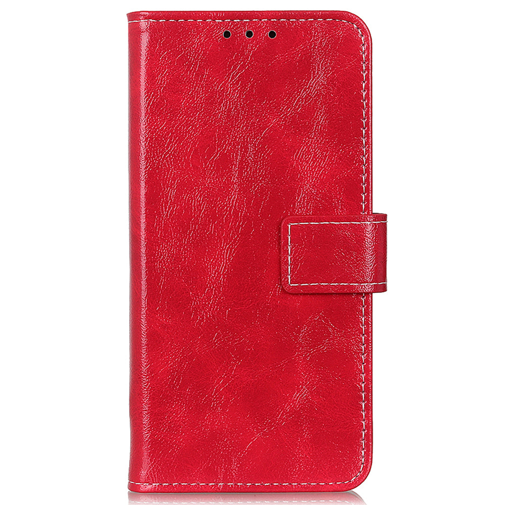 For Xiaomi Redmi Note 13 Pro+ 5G Cell Phone Case PU Leather Crazy Horse Texture Wallet Cover - Red