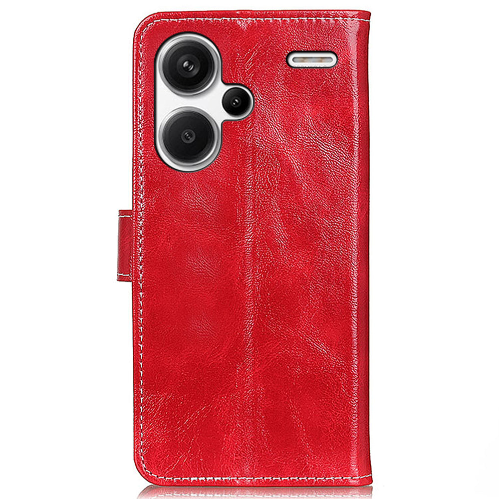 For Xiaomi Redmi Note 13 Pro+ 5G Cell Phone Case PU Leather Crazy Horse Texture Wallet Cover - Red