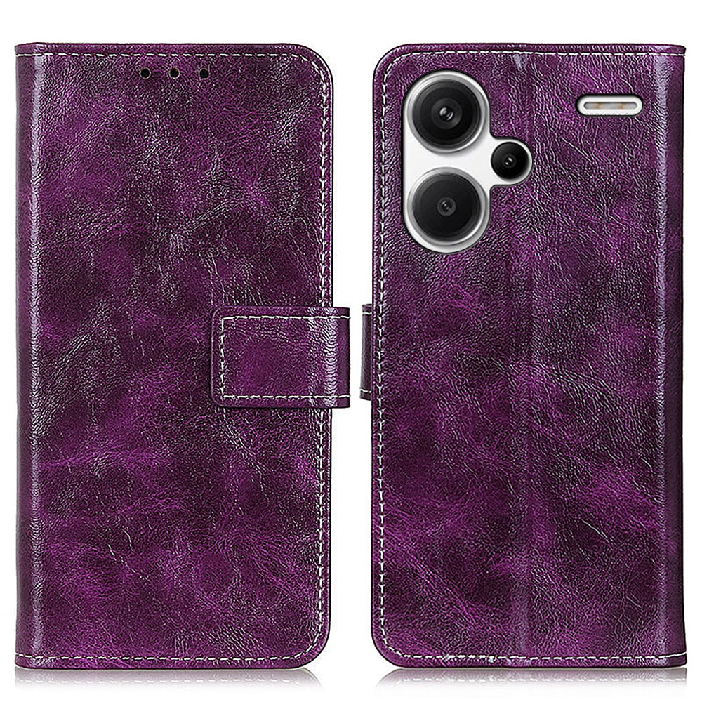 For Xiaomi Redmi Note 13 Pro+ 5G Cell Phone Case PU Leather Crazy Horse Texture Wallet Cover - Purple
