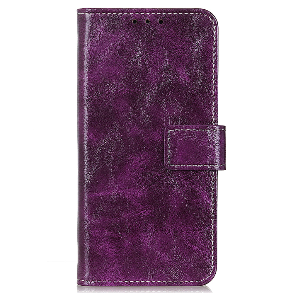 For Xiaomi Redmi Note 13 Pro+ 5G Cell Phone Case PU Leather Crazy Horse Texture Wallet Cover - Purple