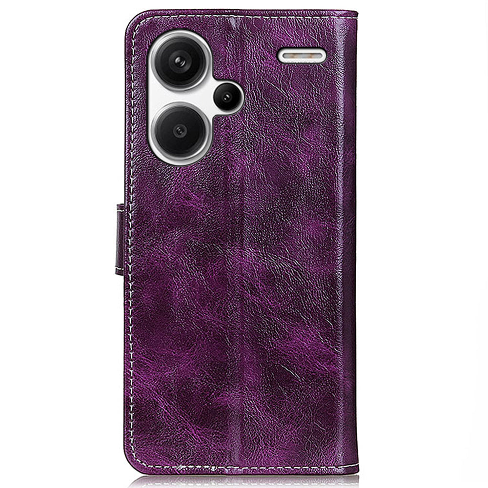 For Xiaomi Redmi Note 13 Pro+ 5G Cell Phone Case PU Leather Crazy Horse Texture Wallet Cover - Purple
