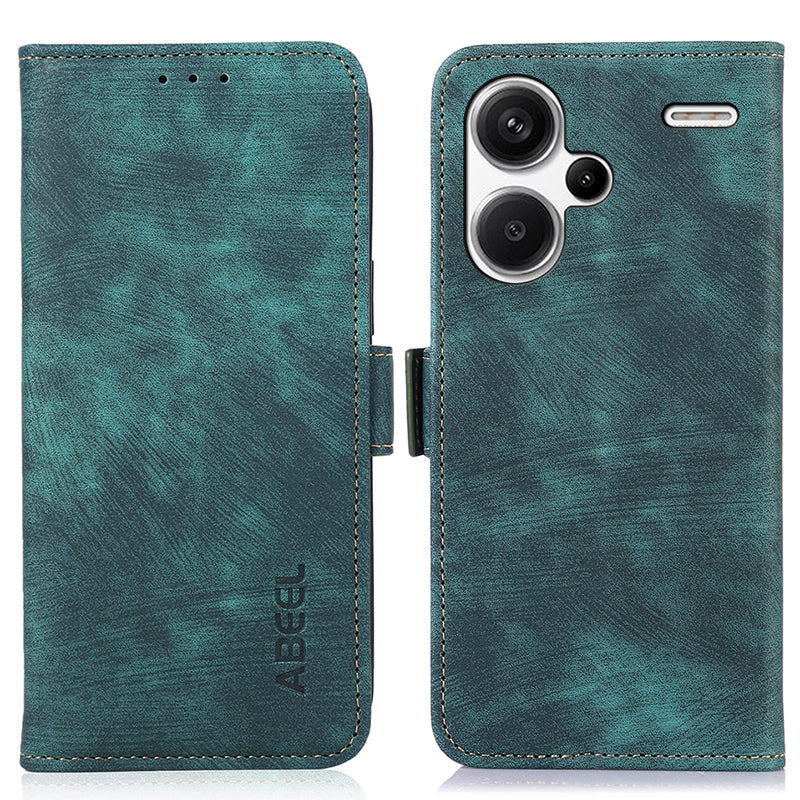 ABEEL For Xiaomi Redmi Note 13 Pro+ 5G Cell Phone Case PU Leather Wallet Vintage Flip Cover - Green