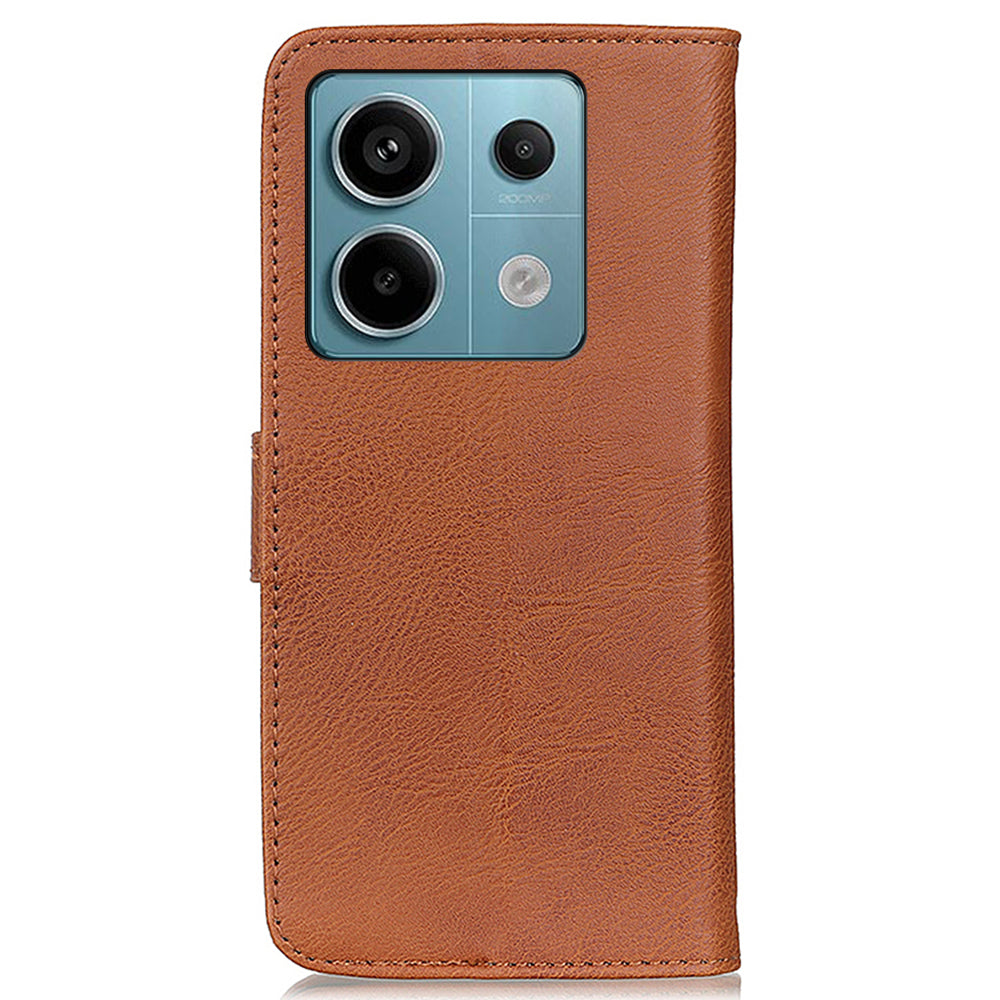 KHAZNEH For Xiaomi Redmi Note 13 Pro 5G / Poco X6 5G Cell Phone Cases Cowhide Texture Wallet Cover - Brown