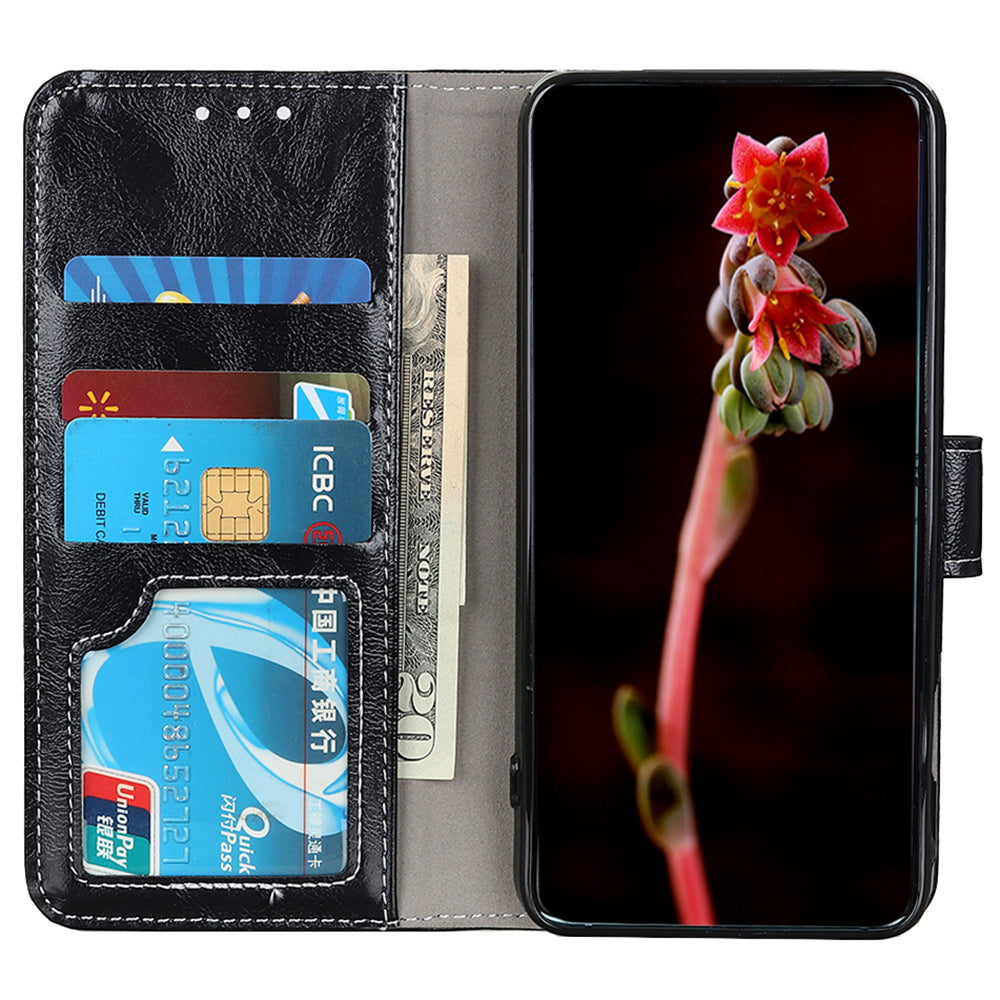 For Xiaomi Redmi Note 13 Pro 5G / Poco X6 5G Cell Phone Case Folio Flip Crazy Horse Texture Leather Cover - Black