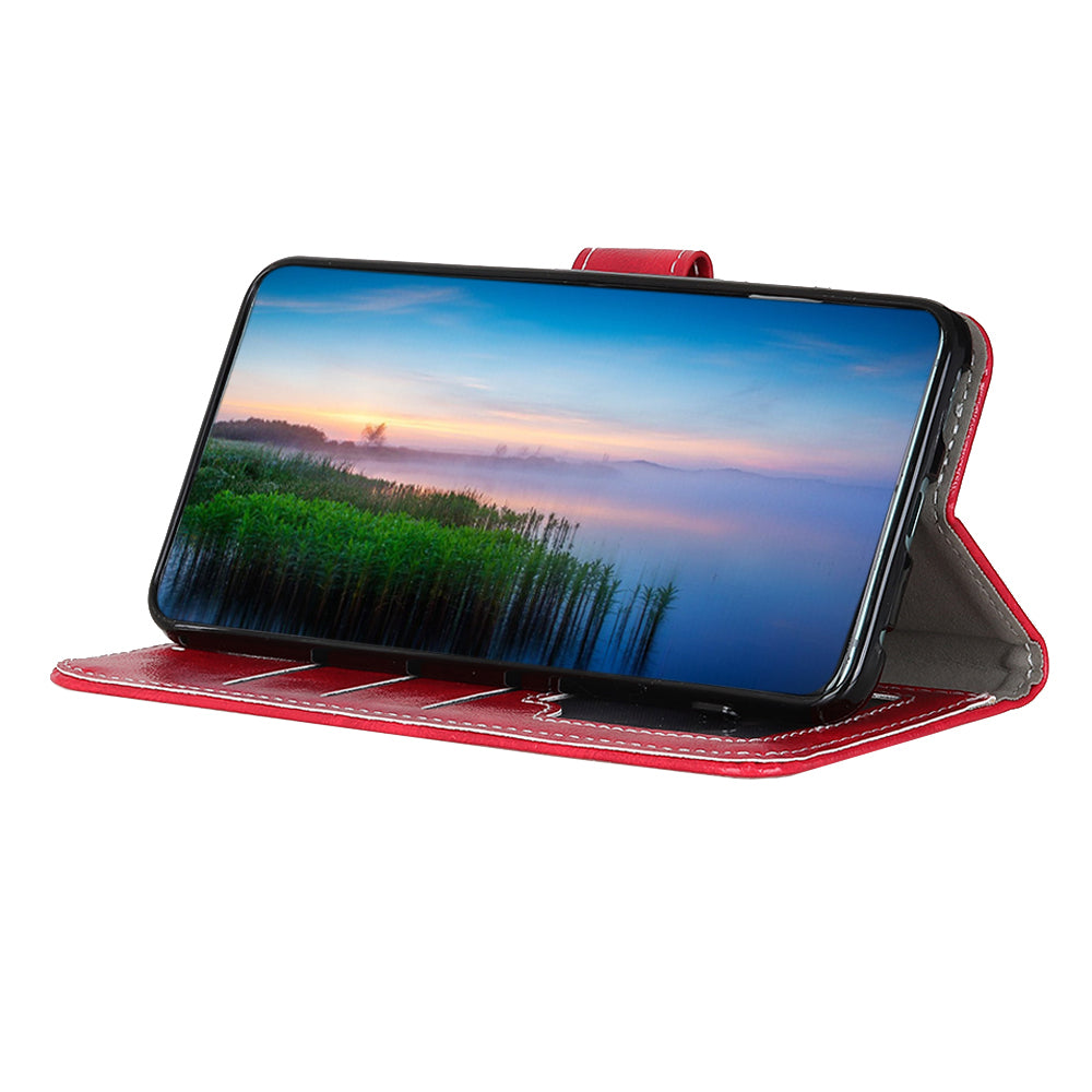 For Xiaomi Redmi Note 13 Pro 5G / Poco X6 5G Cell Phone Case Folio Flip Crazy Horse Texture Leather Cover - Red