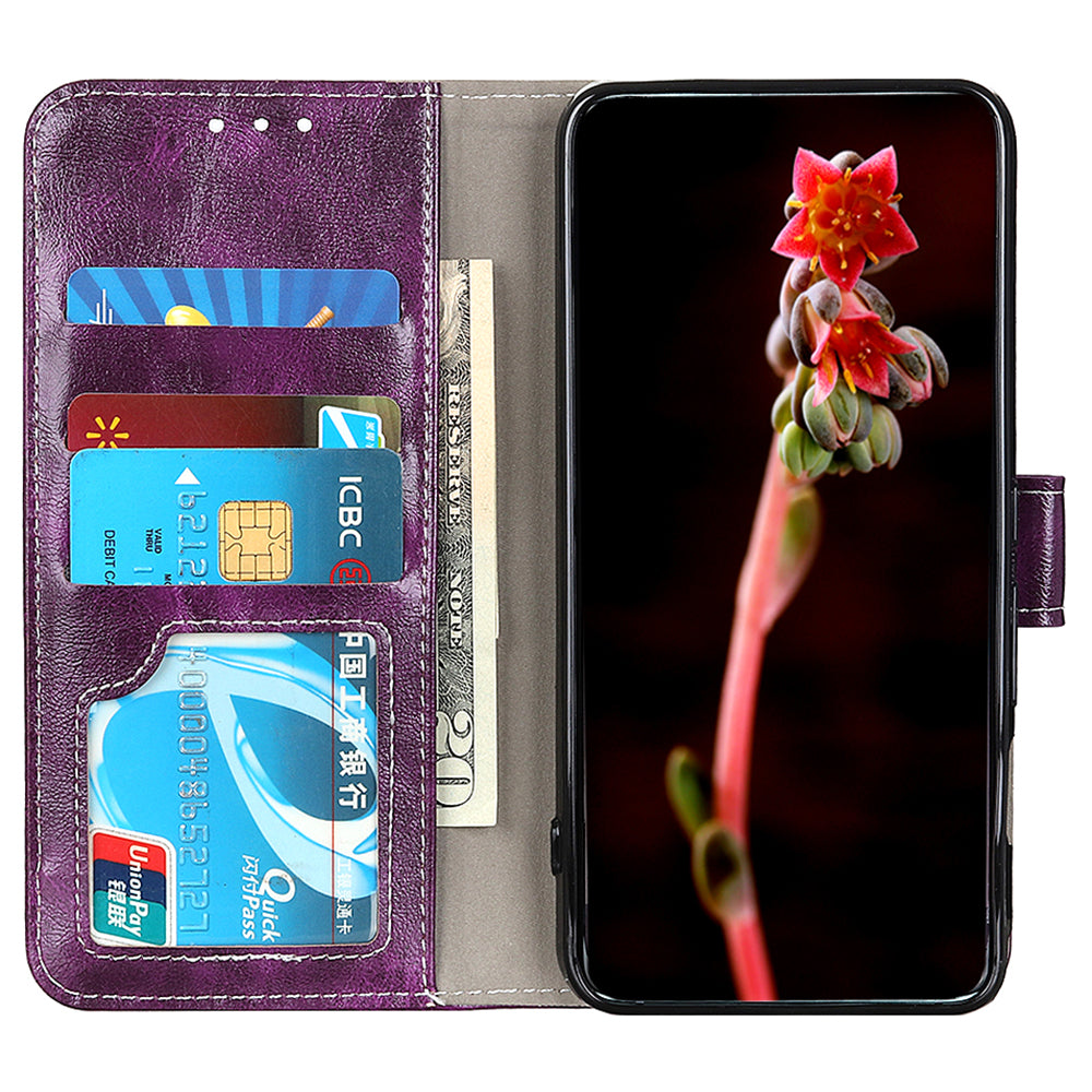 For Xiaomi Redmi Note 13 Pro 5G / Poco X6 5G Cell Phone Case Folio Flip Crazy Horse Texture Leather Cover - Purple