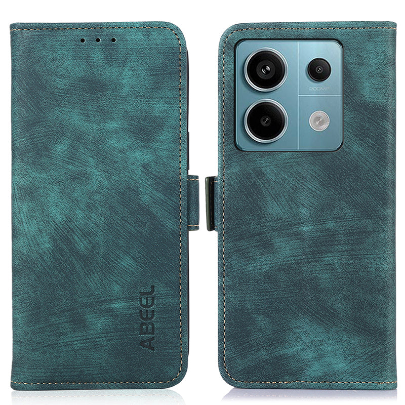 ABEEL For Xiaomi Redmi Note 13 Pro 5G / Poco X6 5G Cell Phone Cases Vintage PU Leather Flip Stand Cover - Green