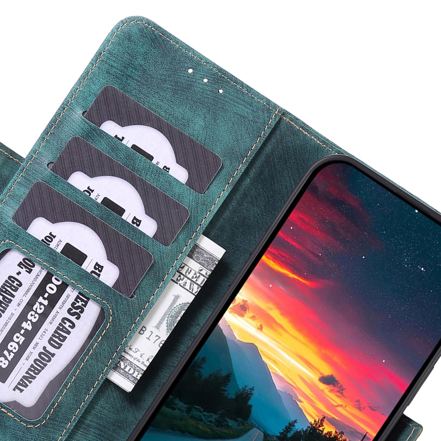 ABEEL For Xiaomi Redmi Note 13 Pro 5G / Poco X6 5G Cell Phone Cases Vintage PU Leather Flip Stand Cover - Green