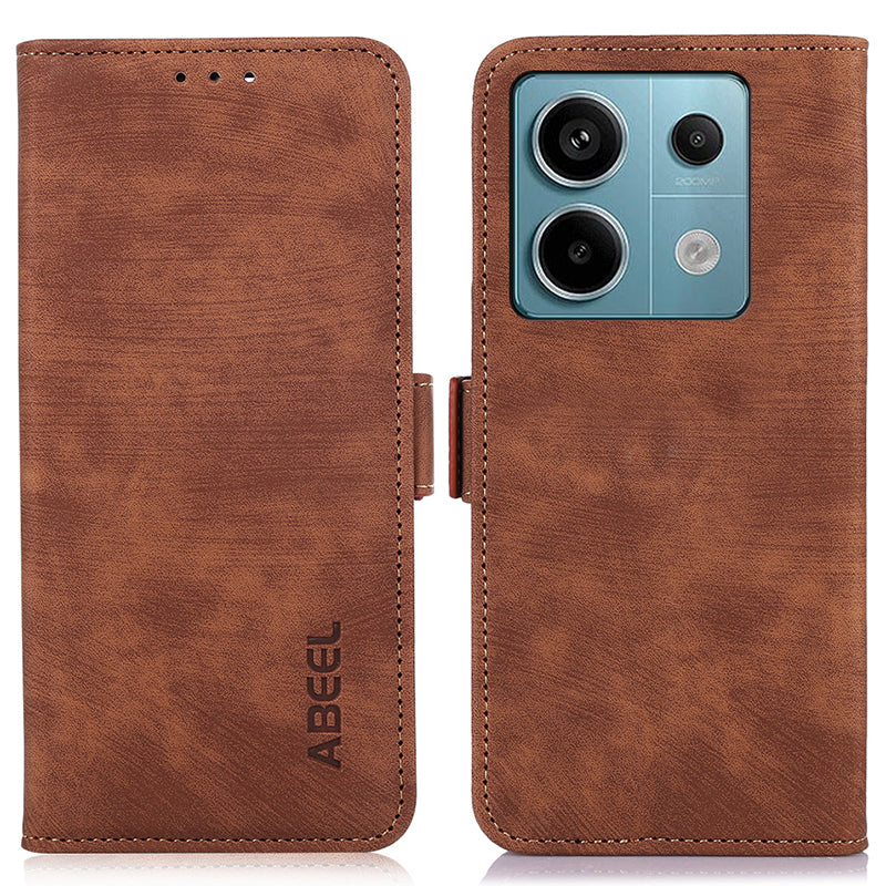 ABEEL For Xiaomi Redmi Note 13 Pro 5G / Poco X6 5G Cell Phone Cases Vintage PU Leather Flip Stand Cover - Brown