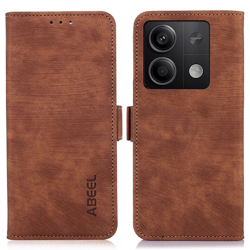 ABEEL For Xiaomi Redmi Note 13 5G Case Retro PU Leather Wallet Flip Phone Protector - Brown