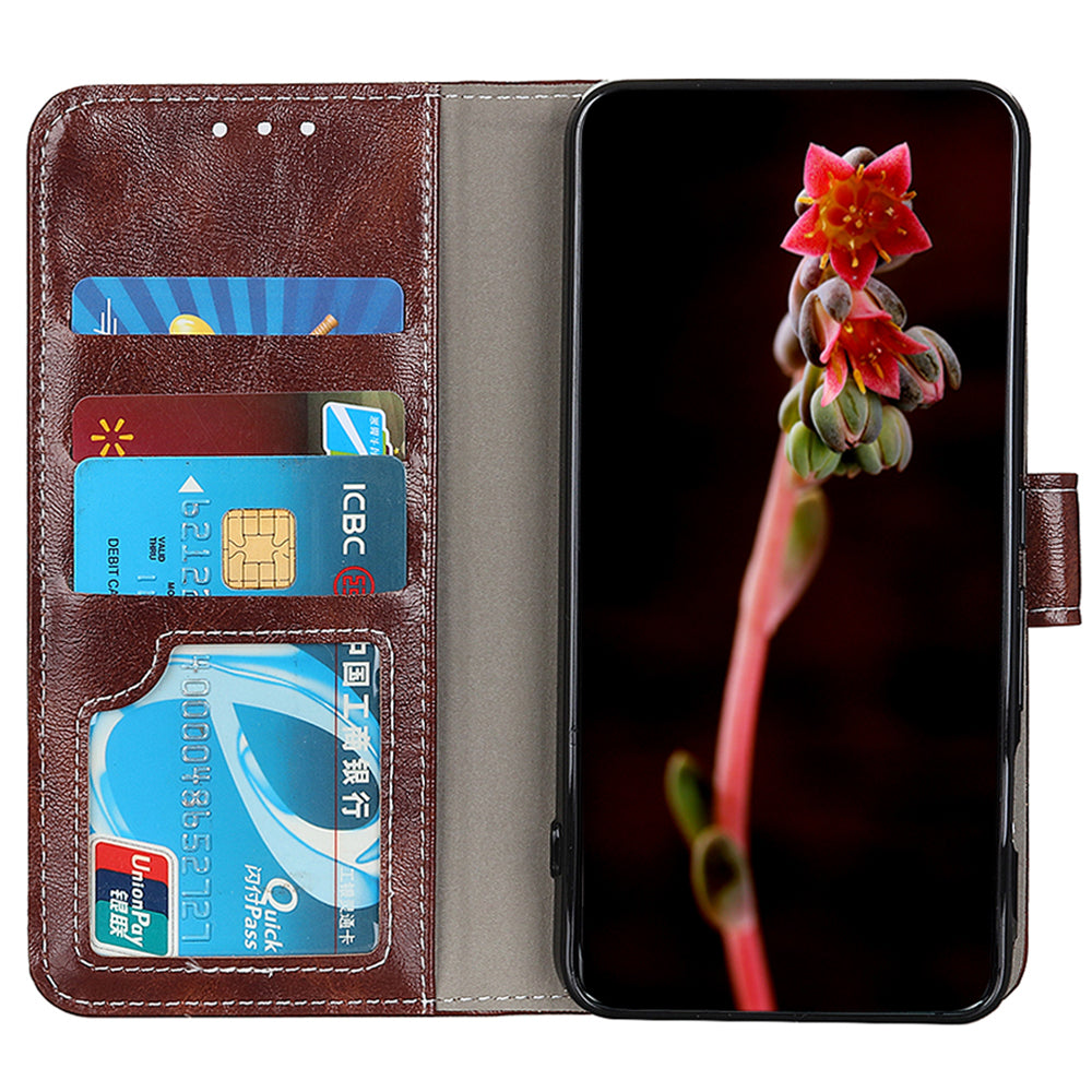 For Xiaomi Redmi Note 13 5G Case PU Leather Crazy Horse Texture Mobile Phone Wallet Cover - Brown