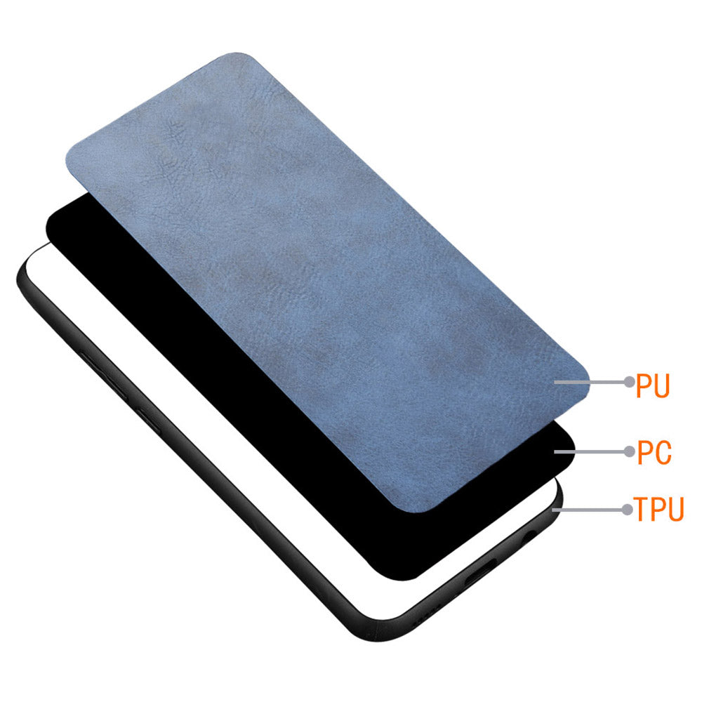 For Xiaomi Redmi Note 13 Pro+ 5G Phone Case Cowhide Texture Impact Absorption Cover - Blue