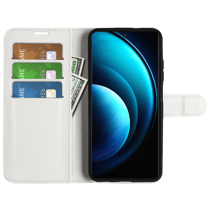 For vivo X100 Pro 5G Cell Phone Case Litchi Texture Leather Wallet Anti-shock Cover - White