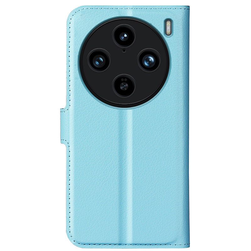 For vivo X100 Pro 5G Cell Phone Case Litchi Texture Leather Wallet Anti-shock Cover - Blue